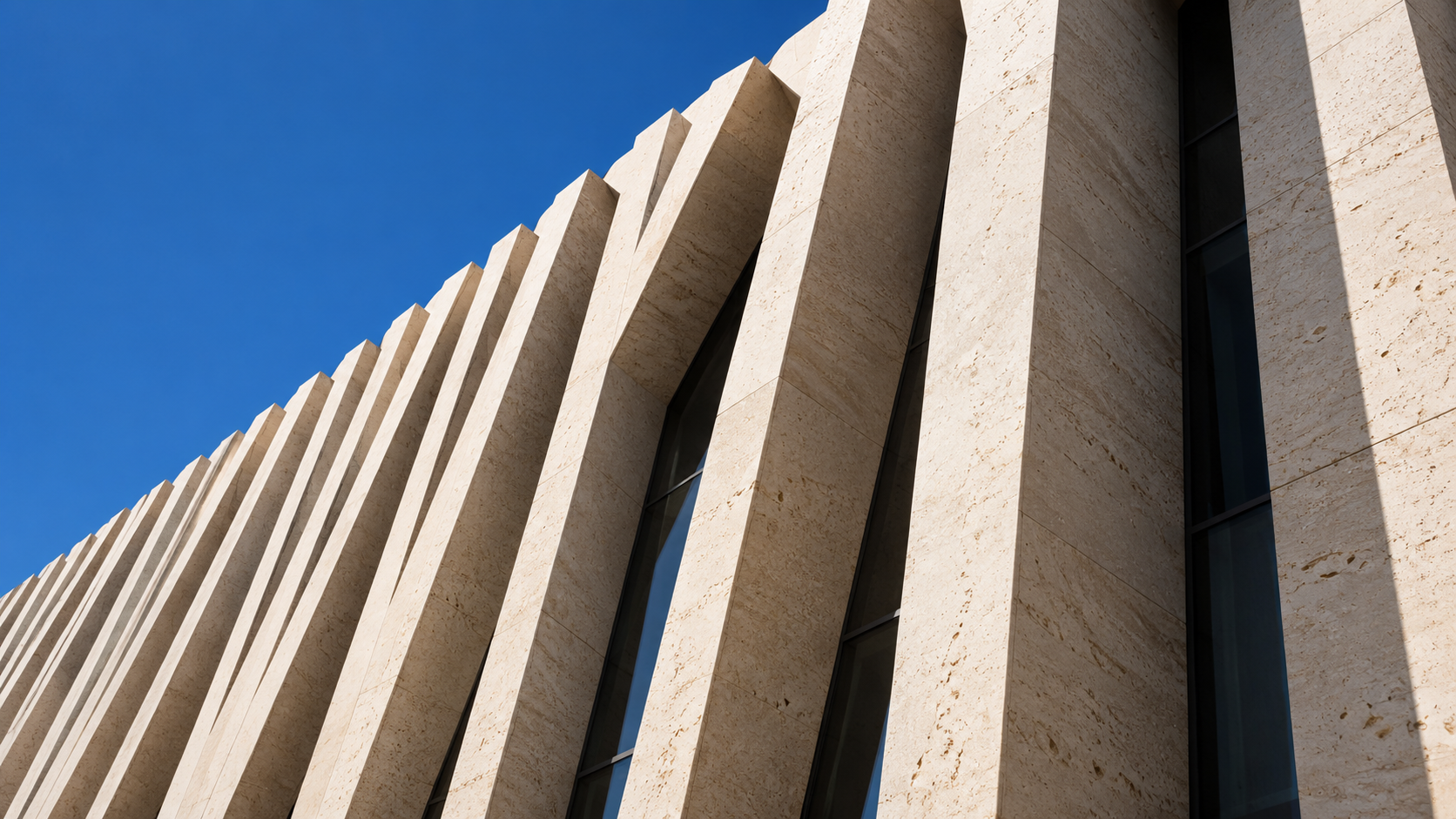 Rhythmic limestone architectural facade